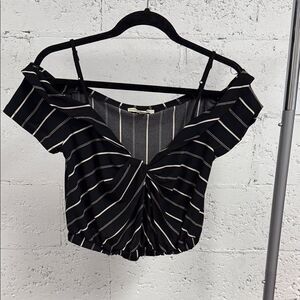 Express One Eleven Off-Shoulder Black & White Striped Crop Top Size XS Like NEW